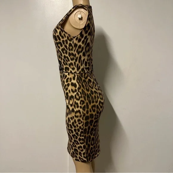 Blumarine Leopard Animal Print Midi Pencil Wool Dress Size Italy 42 US 6